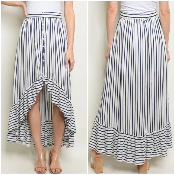 Dresses & Skirts - Blue White Nautical Stripe Ruffle Maxi Skirt